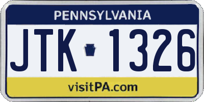 PA license plate JTK1326