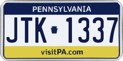 PA license plate JTK1337