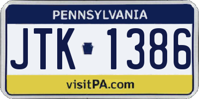 PA license plate JTK1386