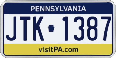 PA license plate JTK1387
