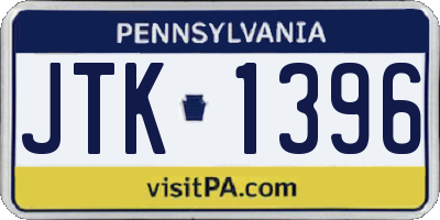 PA license plate JTK1396
