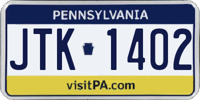 PA license plate JTK1402