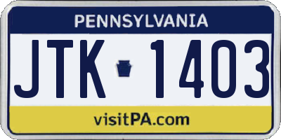 PA license plate JTK1403