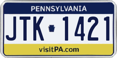 PA license plate JTK1421