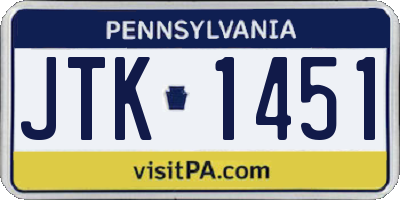 PA license plate JTK1451