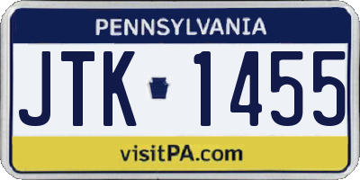 PA license plate JTK1455
