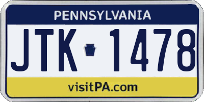 PA license plate JTK1478