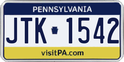 PA license plate JTK1542