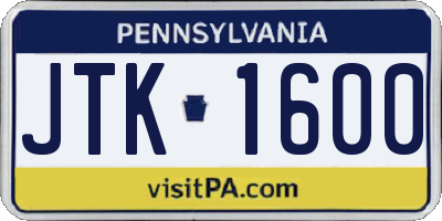 PA license plate JTK1600