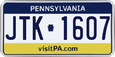 PA license plate JTK1607