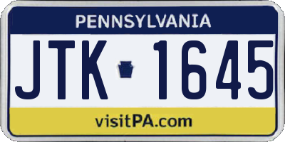 PA license plate JTK1645