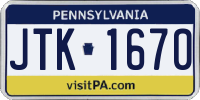 PA license plate JTK1670