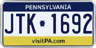 PA license plate JTK1692