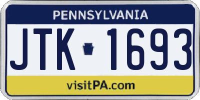 PA license plate JTK1693
