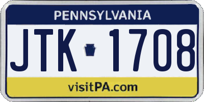 PA license plate JTK1708