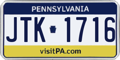 PA license plate JTK1716