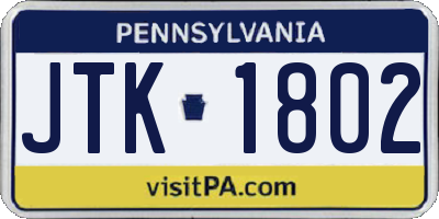 PA license plate JTK1802