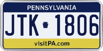 PA license plate JTK1806