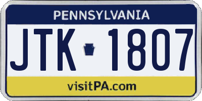 PA license plate JTK1807