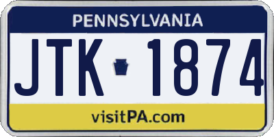 PA license plate JTK1874