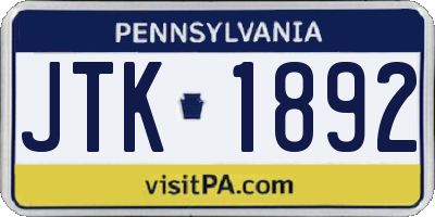 PA license plate JTK1892
