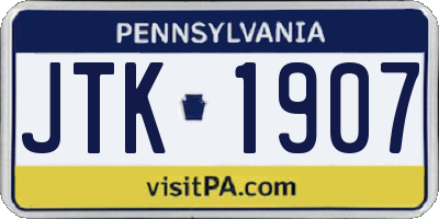 PA license plate JTK1907
