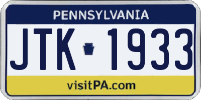 PA license plate JTK1933