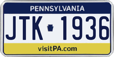 PA license plate JTK1936