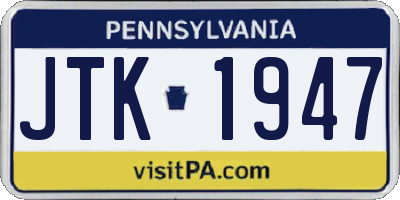 PA license plate JTK1947