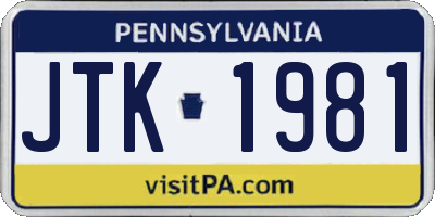 PA license plate JTK1981