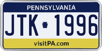 PA license plate JTK1996