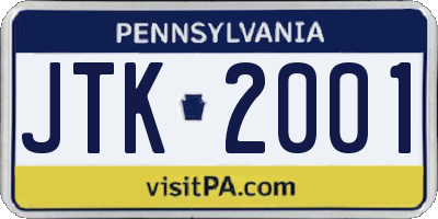 PA license plate JTK2001