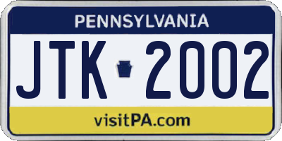 PA license plate JTK2002