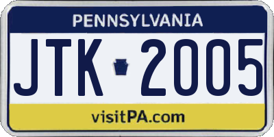 PA license plate JTK2005