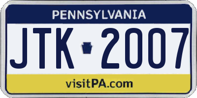 PA license plate JTK2007