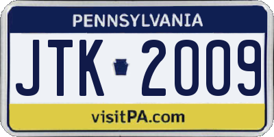 PA license plate JTK2009
