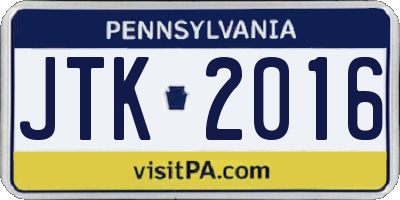 PA license plate JTK2016
