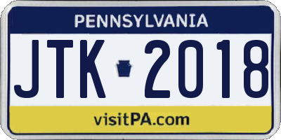 PA license plate JTK2018