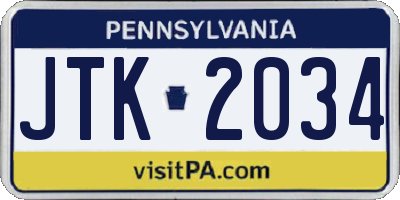 PA license plate JTK2034
