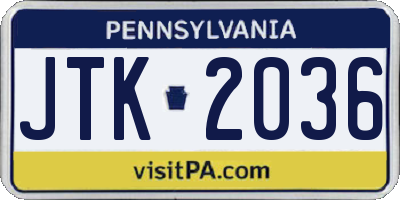 PA license plate JTK2036