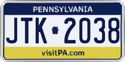 PA license plate JTK2038