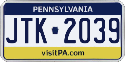 PA license plate JTK2039