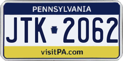 PA license plate JTK2062