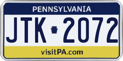 PA license plate JTK2072