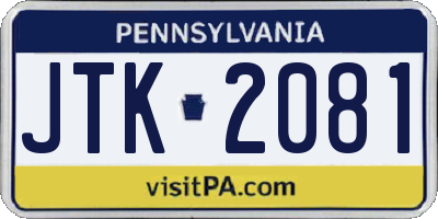 PA license plate JTK2081