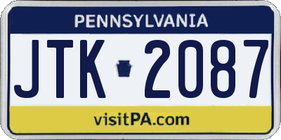 PA license plate JTK2087