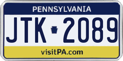 PA license plate JTK2089