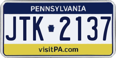 PA license plate JTK2137