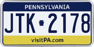 PA license plate JTK2178