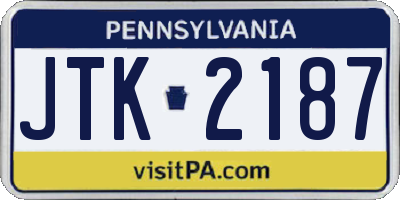 PA license plate JTK2187
